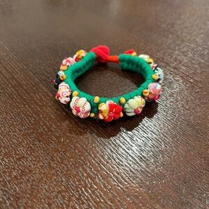 Handmade Green and multicolor Fabric Bracelet, floral design